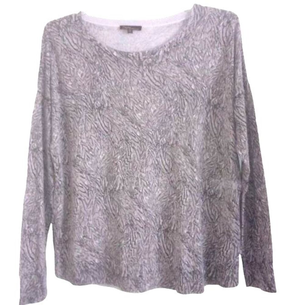 Dalia Women's Medium Gray Abstract Lightweight Long Sleeve Pullover Sweater Top